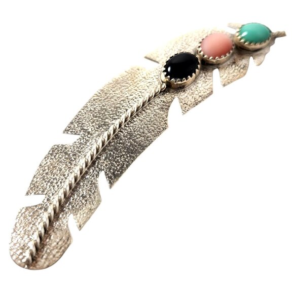 Vintage Navaho Sterling Silver Feather Brooch by Native American Artist W Begay - Picture 5 of 14